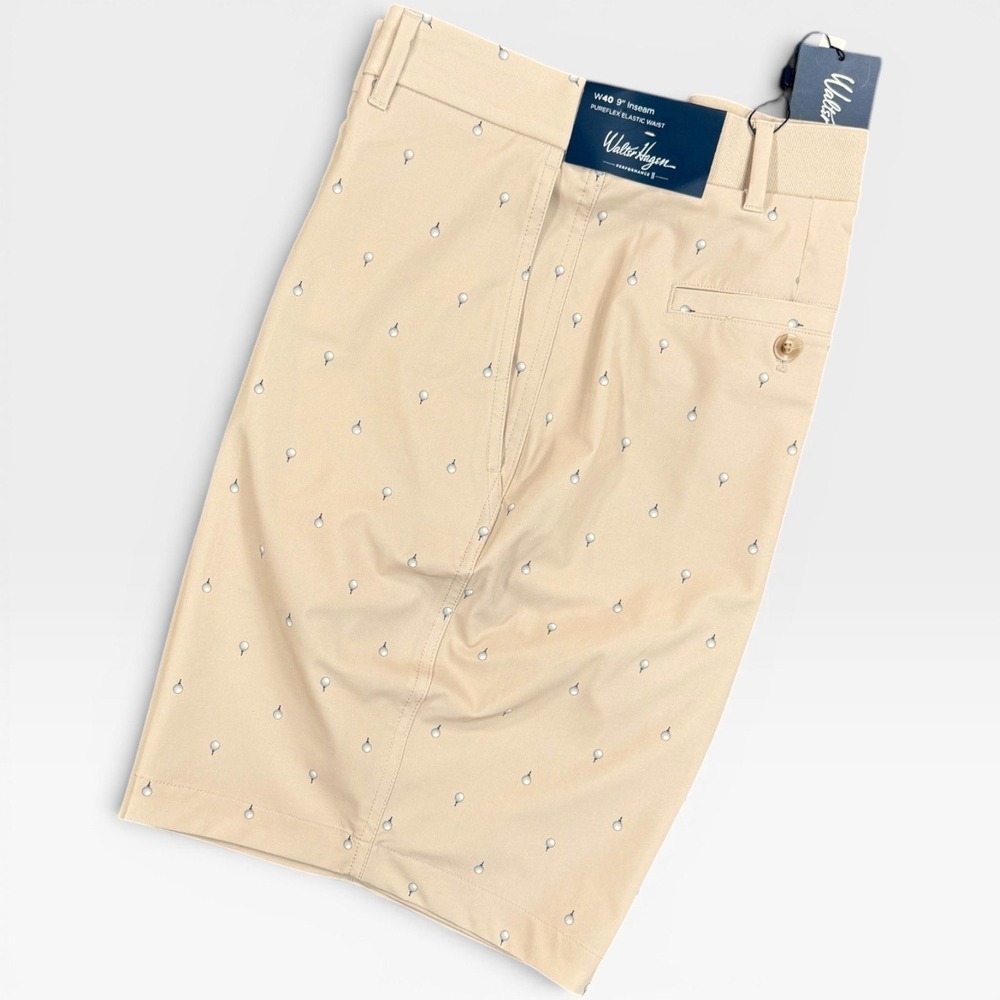 WALTER HAGEN P11 Pureflex Golf Shorts Mens 38 Tan Golf Tee Print Performance